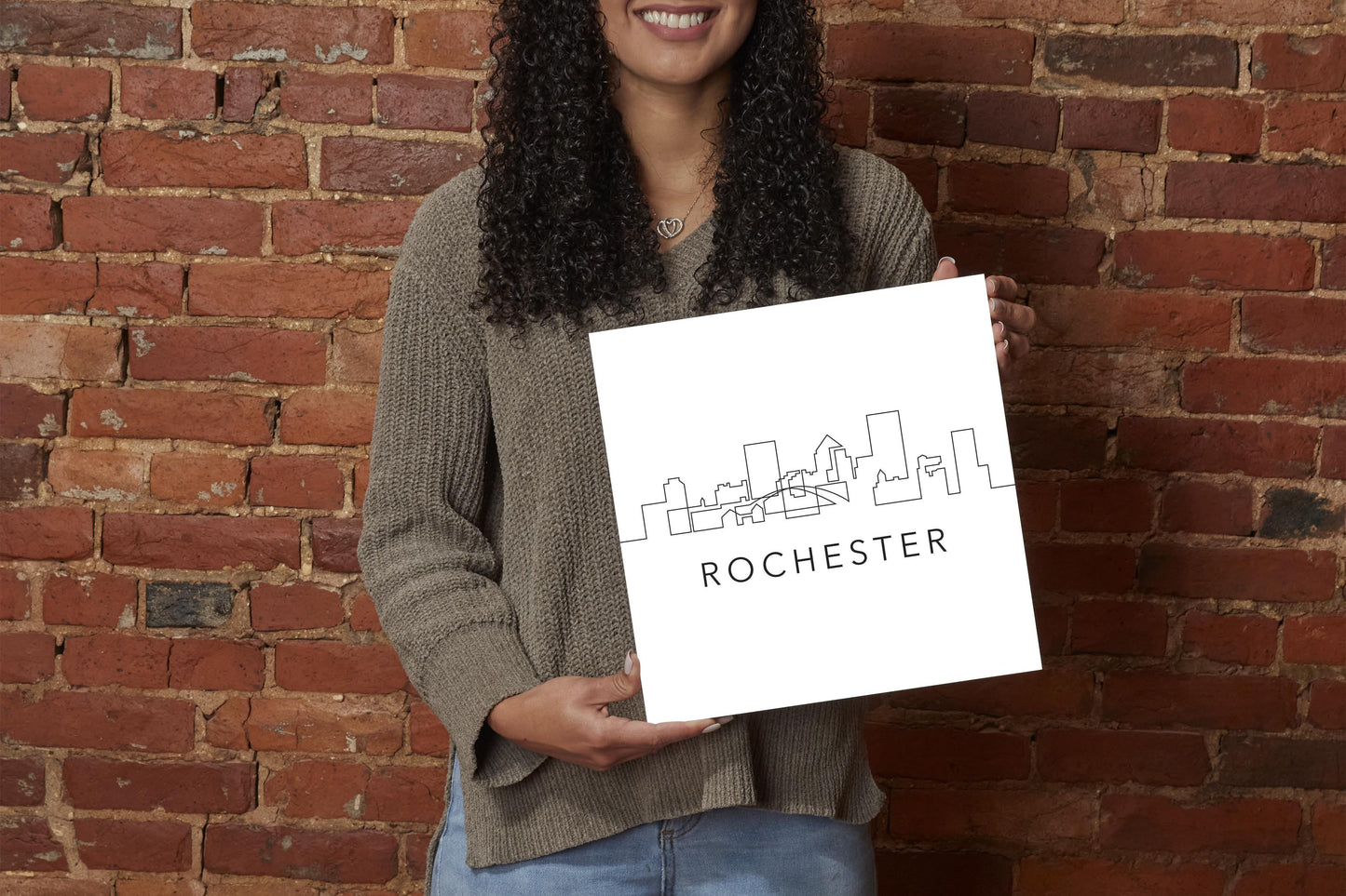 Minimalistic B&W New York Rochester Skyline | Wood Sign | Eaches | Min 2