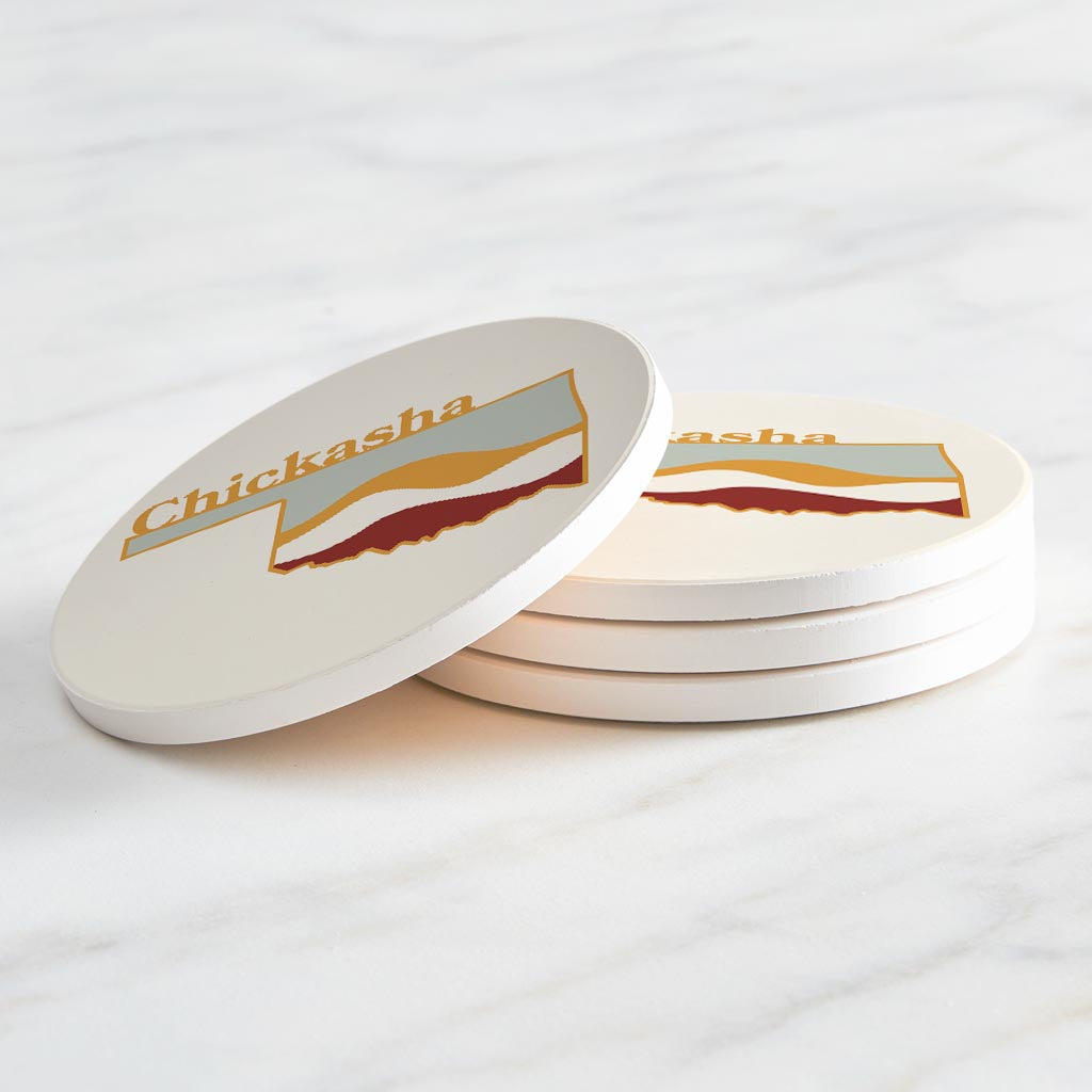 Modern Minimalist Oklahoma State Chickasha | Absorbent Coasters | Set of 4 | Min 2