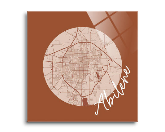 Modern Minimalist Texas Abilene Circle Map | Hi-Def Glass Art | Eaches | Min 2