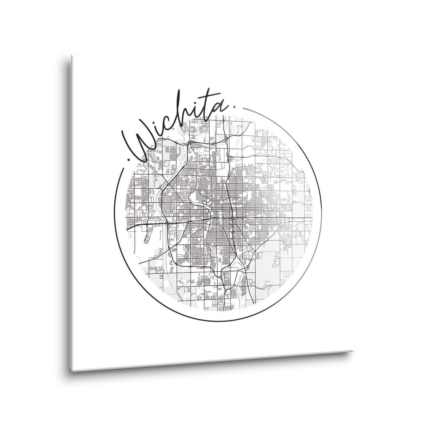 Minimalist B&W Kansas Wichita Circle Map | Hi-Def Glass Art | Eaches | Min 1