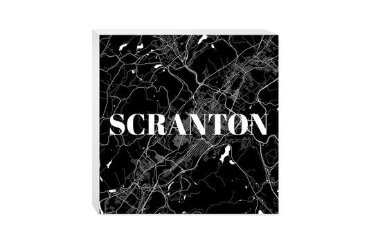Minimalistic B&W Pennsylvania Scranton Map | Wood Block | Eaches | Min 2