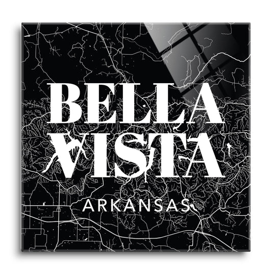 Minimalist B&W Arkansas Bella Vista Map State | Hi-Def Glass Art | Eaches | Min 1