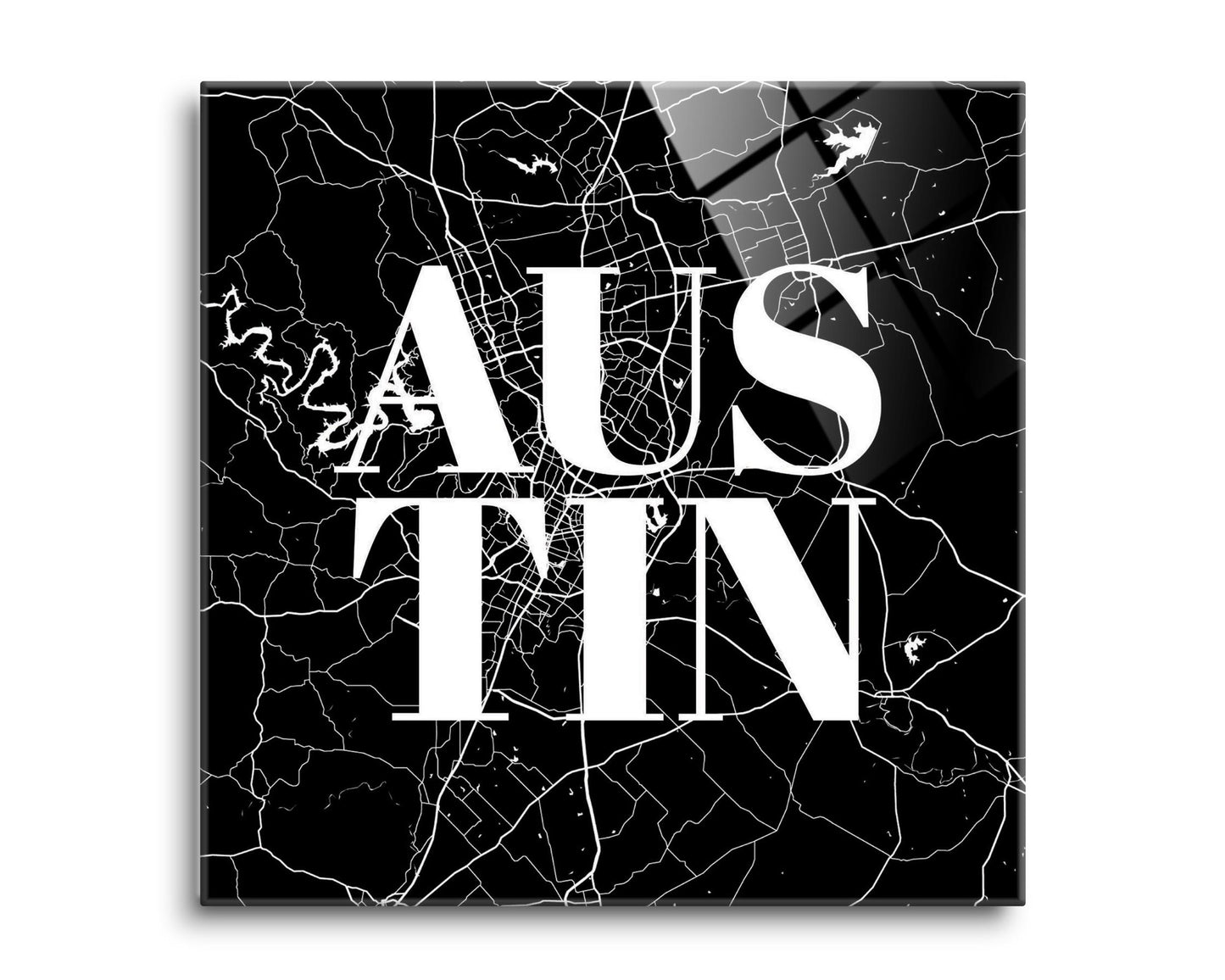 Modern Black Austin Map | Hi-Def Glass Art | Eaches | Min 2
