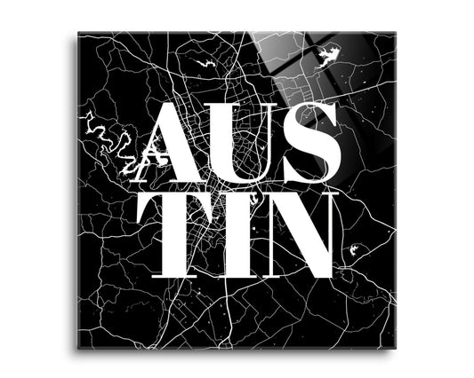 Modern Black Austin Map | Hi-Def Glass Art | Eaches | Min 2