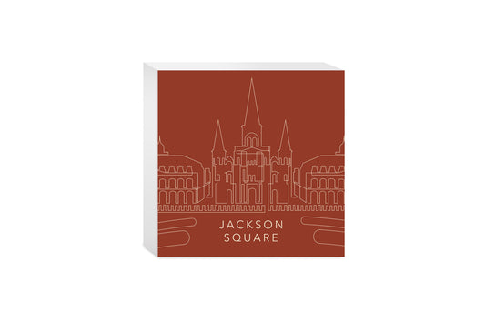 Modern Minimalist Louisiana Jackson Square Line Drawing | Wood Block | Eaches | Min 4