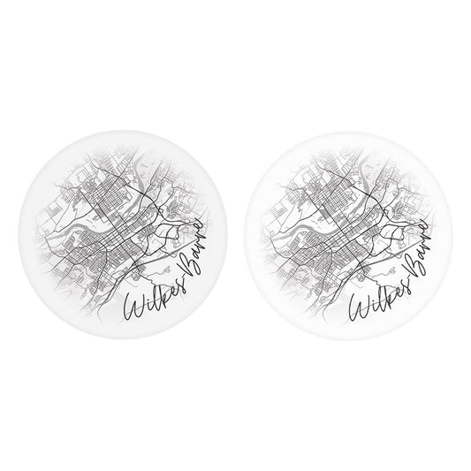 Minimalistic B&W Pennsylvania Wilkes Barre Circle Map | Absorbent Car Coasters | Set of 2 | Min 4