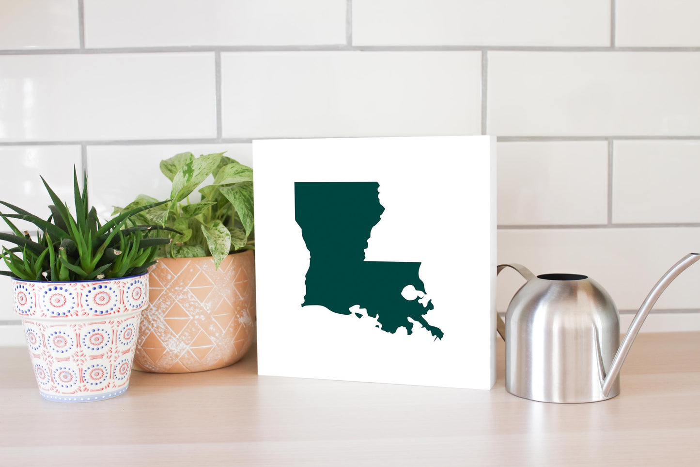 Blue White Louisiana State Shape | Wood Block | Eaches | Min 2