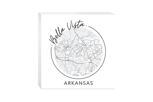 Minimalist B&W Arkansas Bella Vista Circle Map State | Wood Block | Eaches | Min 2