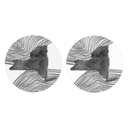 Minimalistic B&W New York State With Fluid Lines | Absorbent Car Coasters | Set of 2 | Min 4