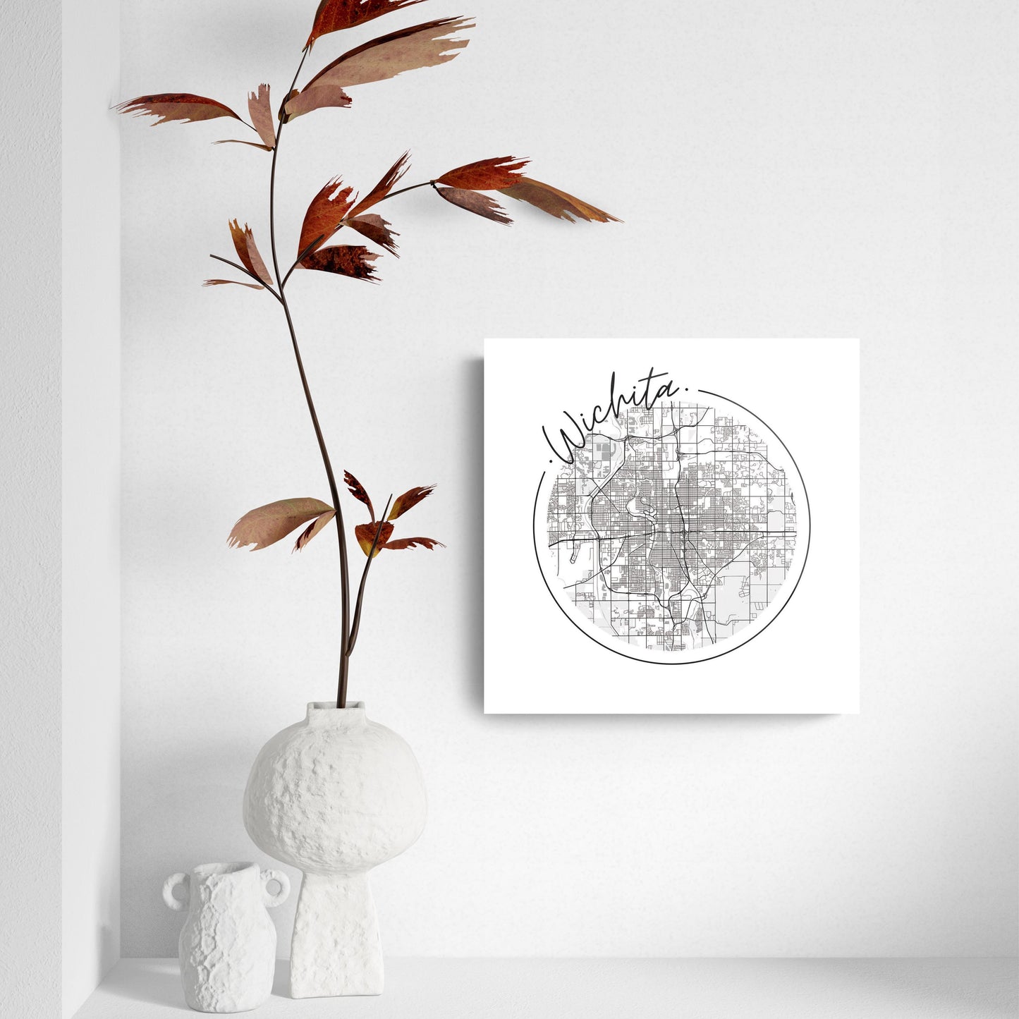 Minimalist B&W Kansas Wichita Circle Map | Hi-Def Glass Art | Eaches | Min 2