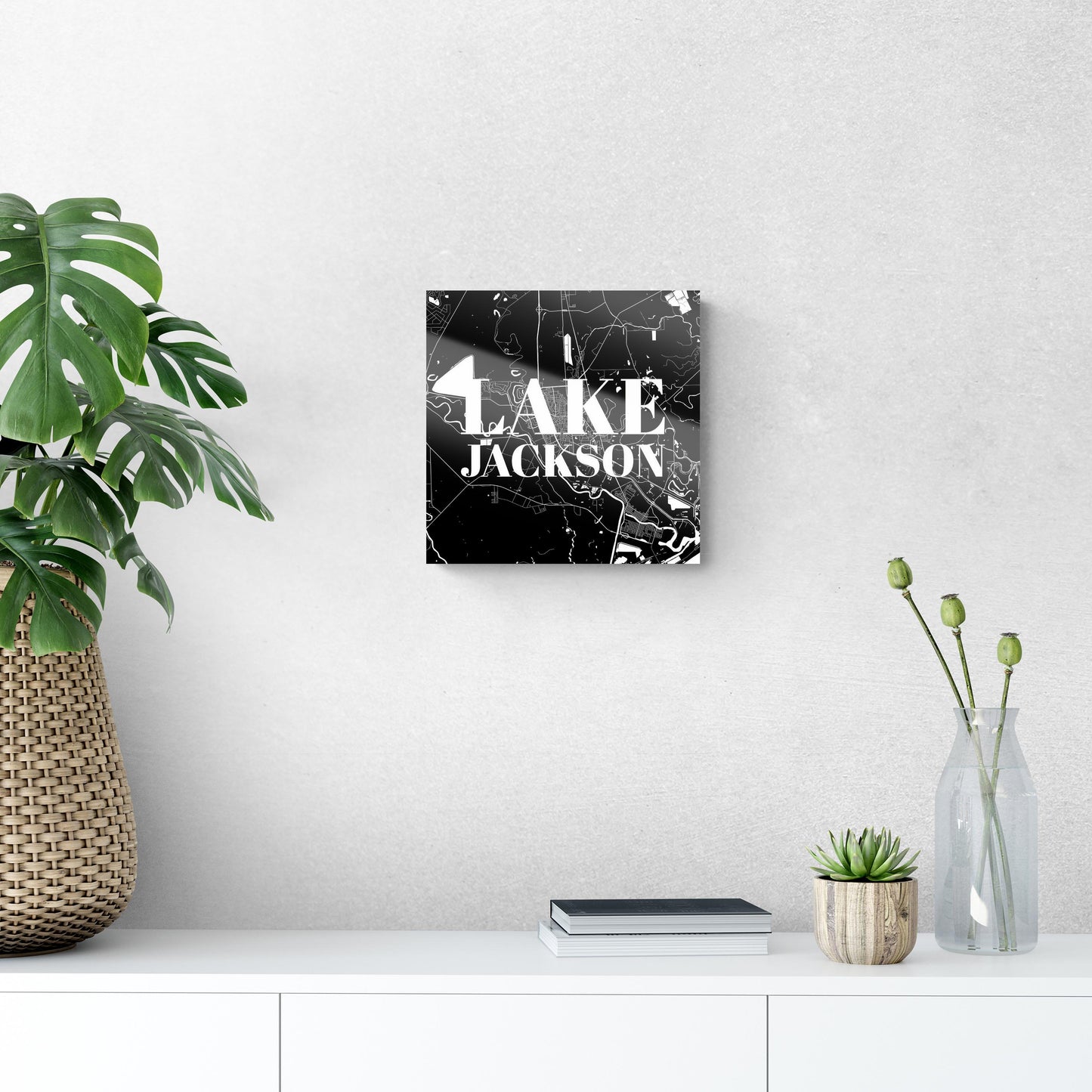 Minimalistic B&W Texas Lake Jackson Map | Hi-Def Glass Art | Eaches | Min 1