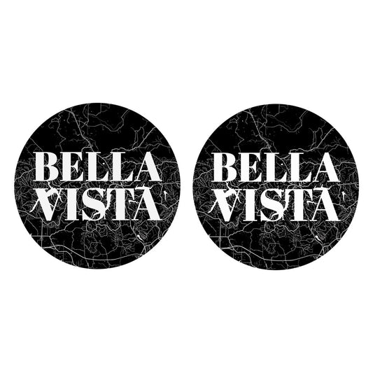 Minimalist B&W Arkansas Bella Vista Map | Absorbent Car Coasters | Set of 2 | Min 4