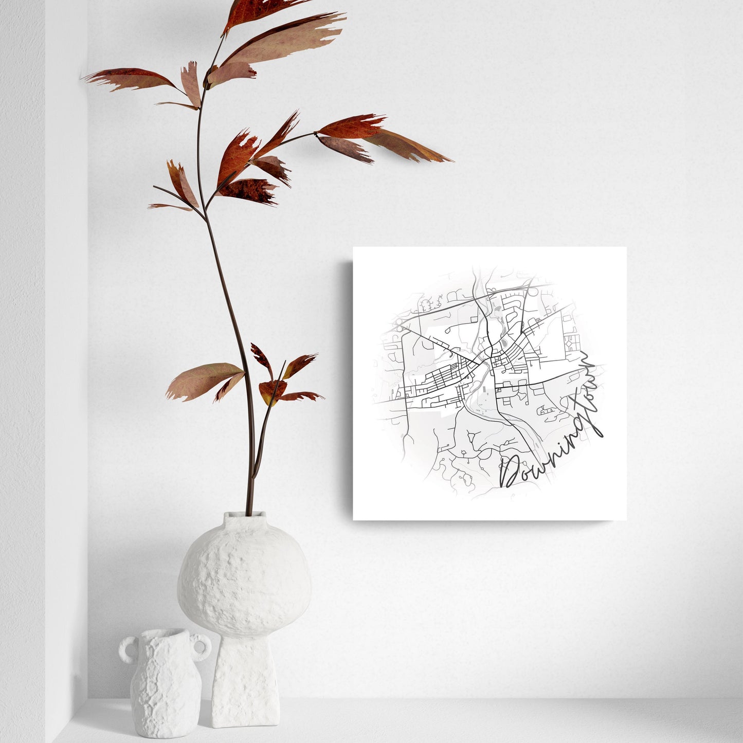 Minimalistic B&W Pennsylvania Downingtown Circle Map | Hi-Def Glass Art | Eaches | Min 2