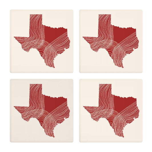 Modern Minimalist Texas Fluid Line State Shape | Absorbent Coasters | Set of 4 | Min 2