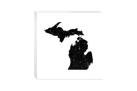 Minimalistic B&W Michigan Map Petoskey Star | Wood Block | Eaches | Min 2