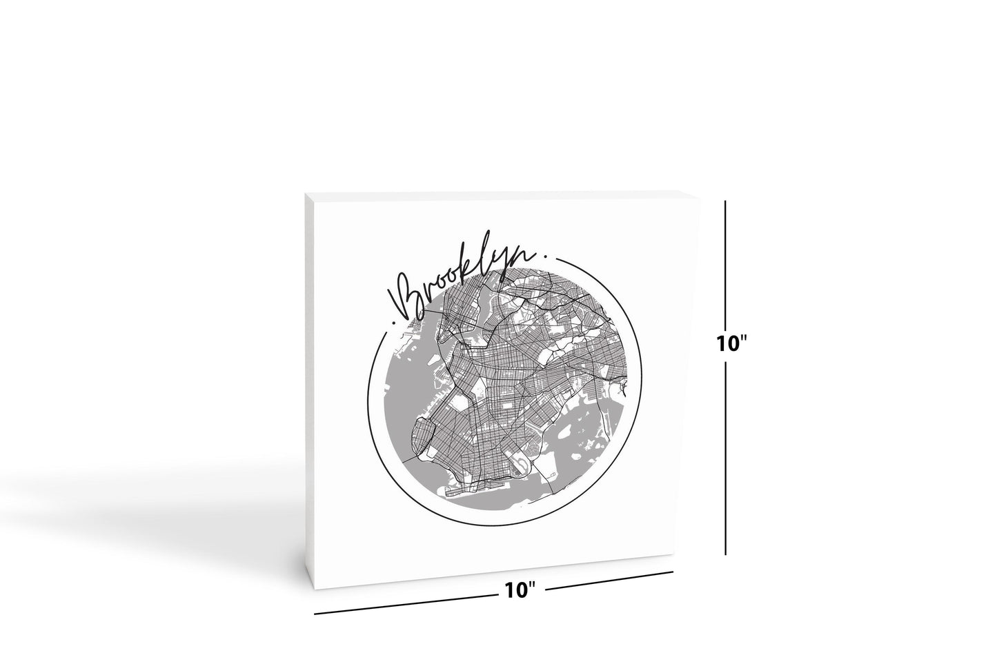 Minimalistic B&W New York Brooklyn Circle Map | Wood Block | Eaches | Min 2