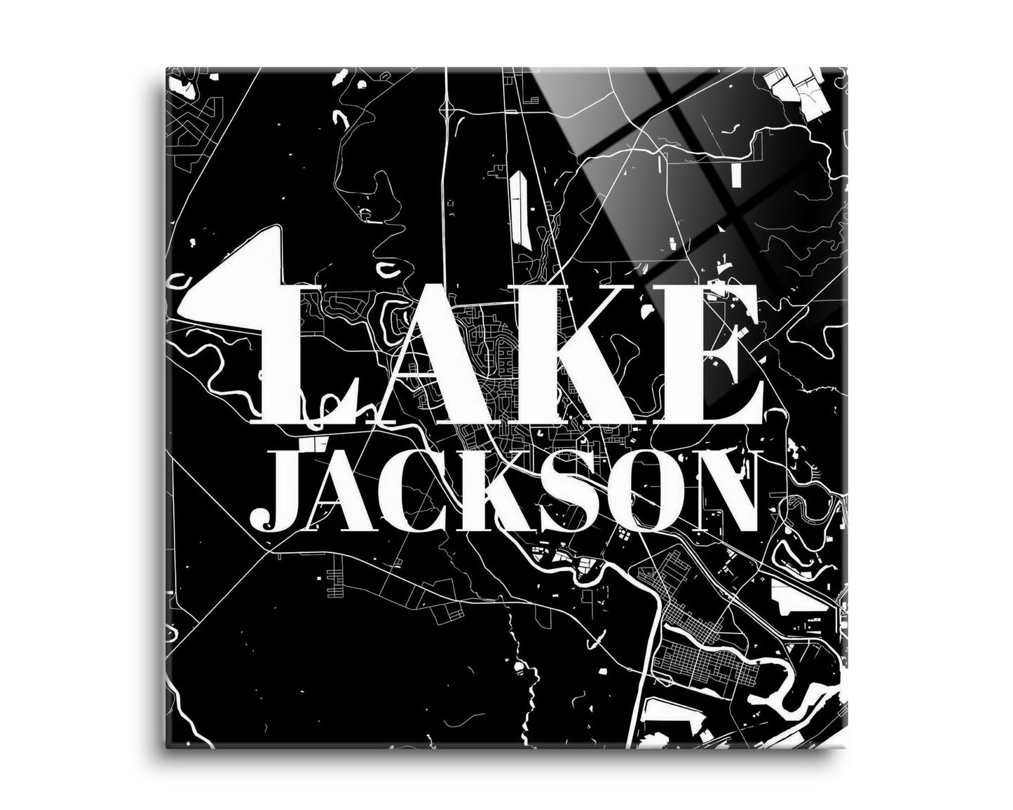 Minimalistic B&W Texas Lake Jackson Map | Hi-Def Glass Art | Eaches | Min 2