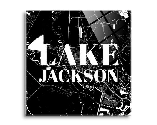Minimalistic B&W Texas Lake Jackson Map | Hi-Def Glass Art | Eaches | Min 2