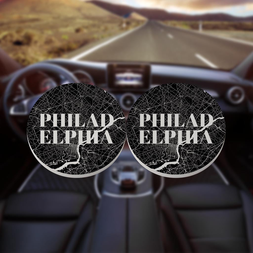 Minimalistic B&W Pennsylvania Philadelphia Map | Absorbent Car Coasters | Set of 2 | Min 4
