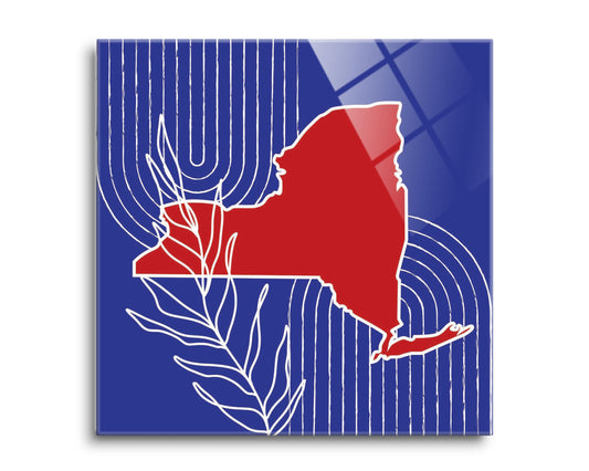Red White And Blue New York State Retro Thin Lines | Hi-Def Glass Art | Eaches | Min 2