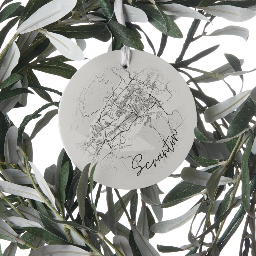Minimalistic B&W Pennsylvania Scranton Circle Map| Wood Ornament | Eaches | Min 6