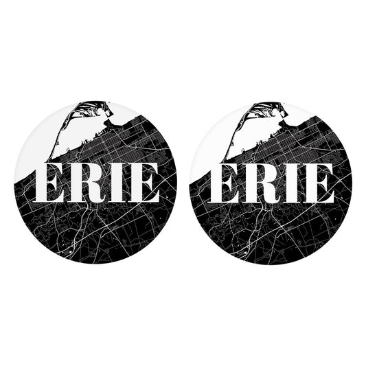Minimalistic B&W Pennsylvania Erie Map | Absorbent Car Coasters | Set of 2 | Min 4