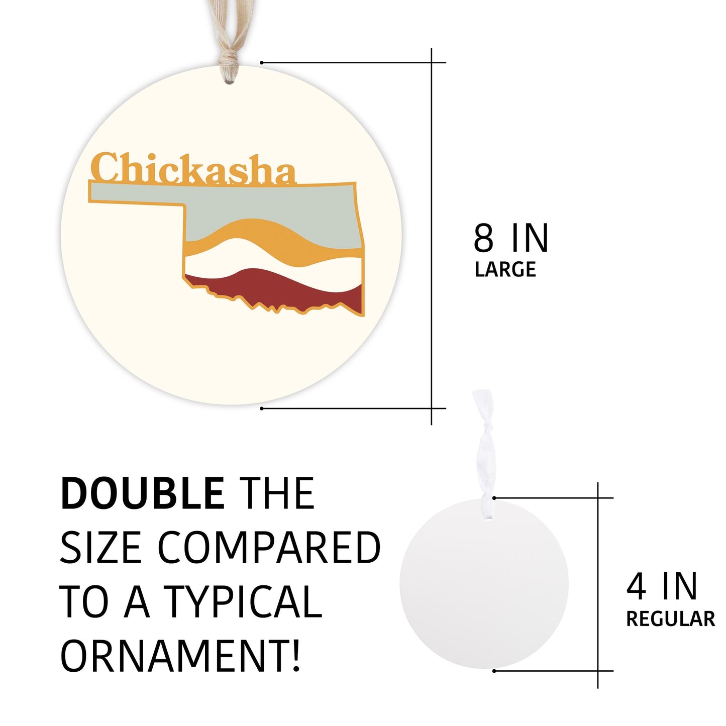 Modern Minimalist Oklahoma State Chickasha | Wood Ornament | Eaches | Min 1