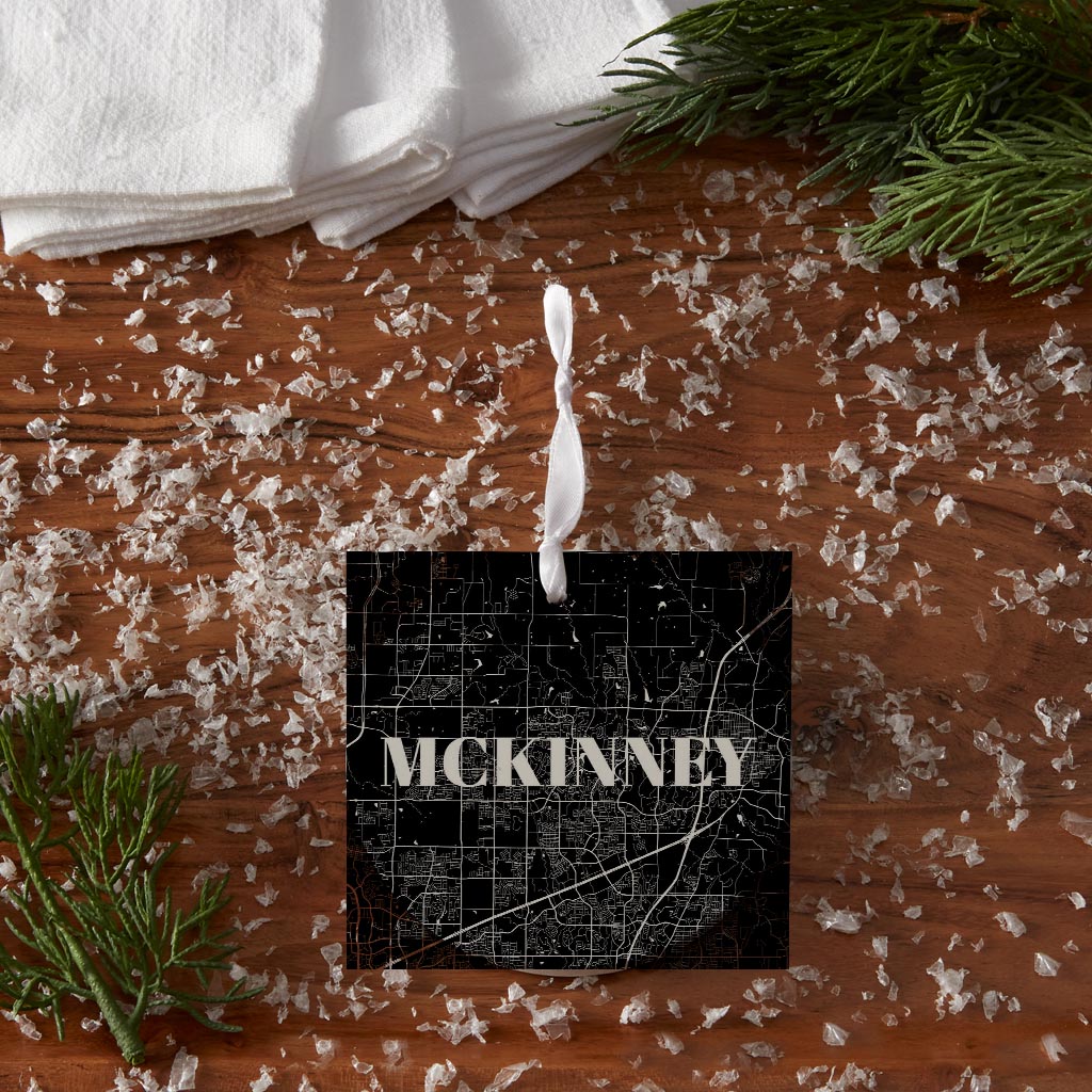 Minimalistic B&W Texas Mckinney Map | Wood Ornament | Eaches | Min 6