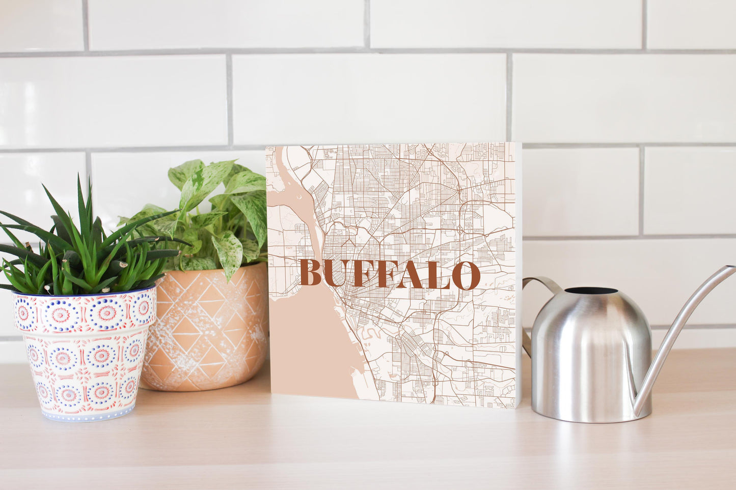 Modern Minimalist New York Buffalo Map | Wood Block | Eaches | Min 2