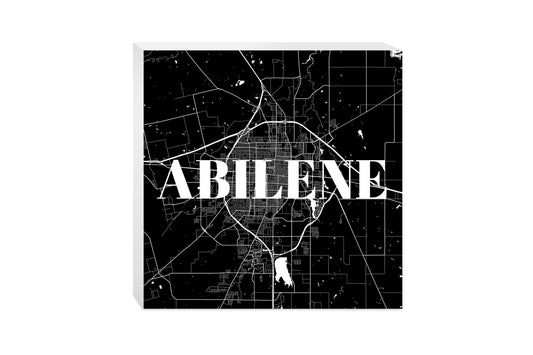 Minimalist B&W Texas Abilene Map | Wood Block | Eaches | Min 2