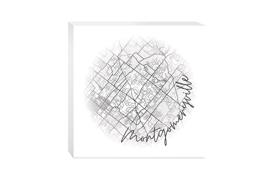 Minimalistic B&W Pennsylvania Montgomeryville Circle Map | Wood Block | Eaches | Min 2