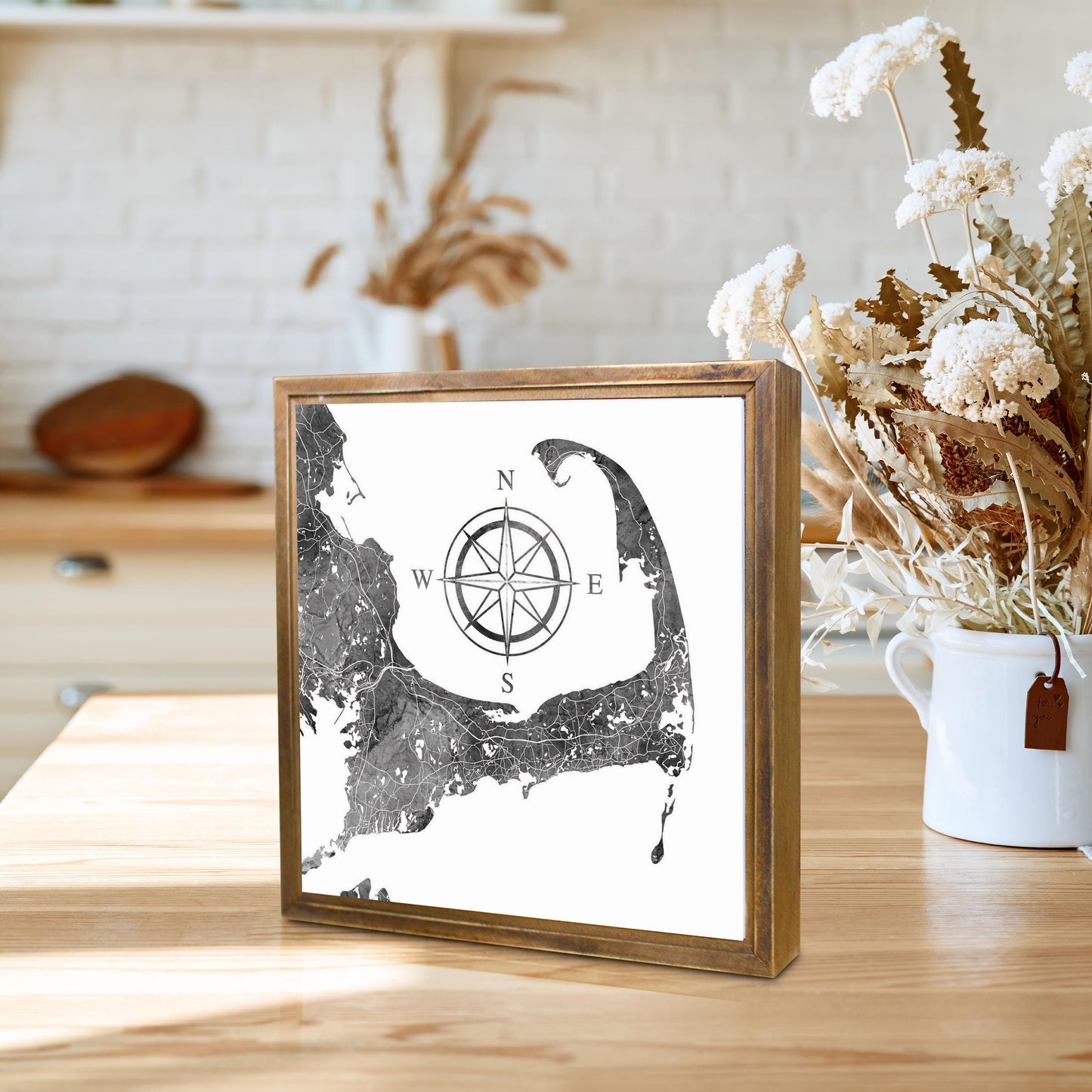 Minimalistic B&W Cape Cod Map With Compass | Wood Sign | Eaches | Min 1