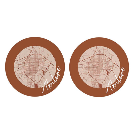 Modern Minimalist Texas Abilene Circle Map | Absorbent Car Coasters | Set of 2 | Min 4