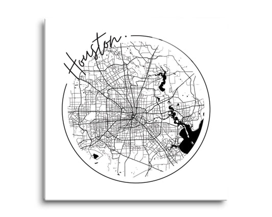 Modern Houston White Round Map | Hi-Def Glass Art | Eaches | Min 2