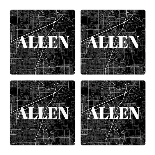 Minimalistic B&W Texas Allen Map | Absorbent Coasters | Set of 4 | Min 2