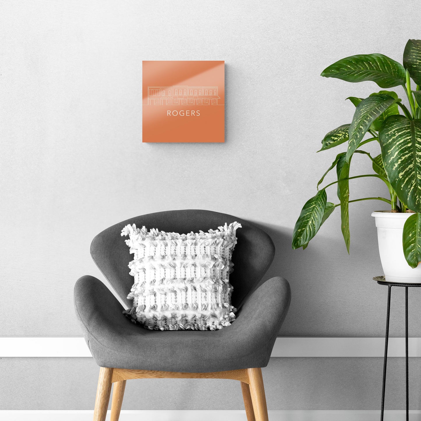 Modern Minimalist Arkansas Rogers Skyline | Hi-Def Glass Art | Eaches | Min 1