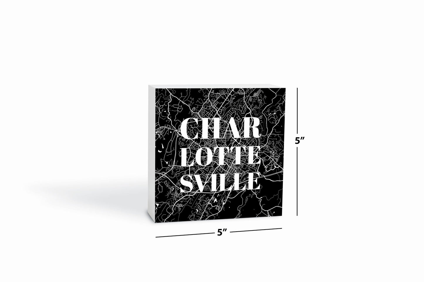 Minimalistic B&W Virginia Charlottesville Map | Wood Block | Eaches | Min 4