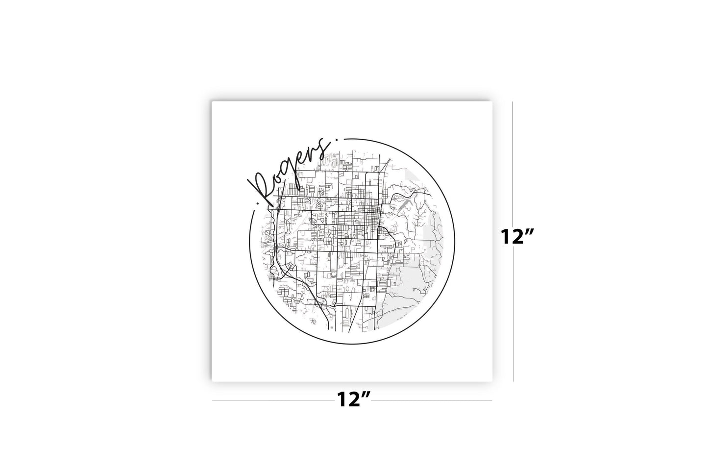 Minimalist B&W Arkansas Rogers Circle Map | Wood Sign | Eaches | Min 2