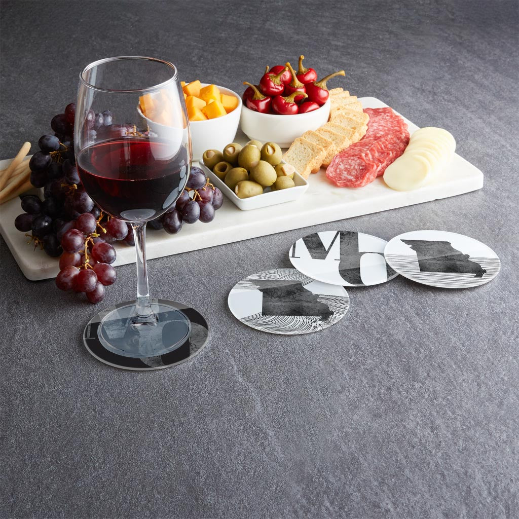 Minimalist B&W Missouri Initials State Shapes | Hi-Def Glass Coasters | Set of 4 | Min 2
