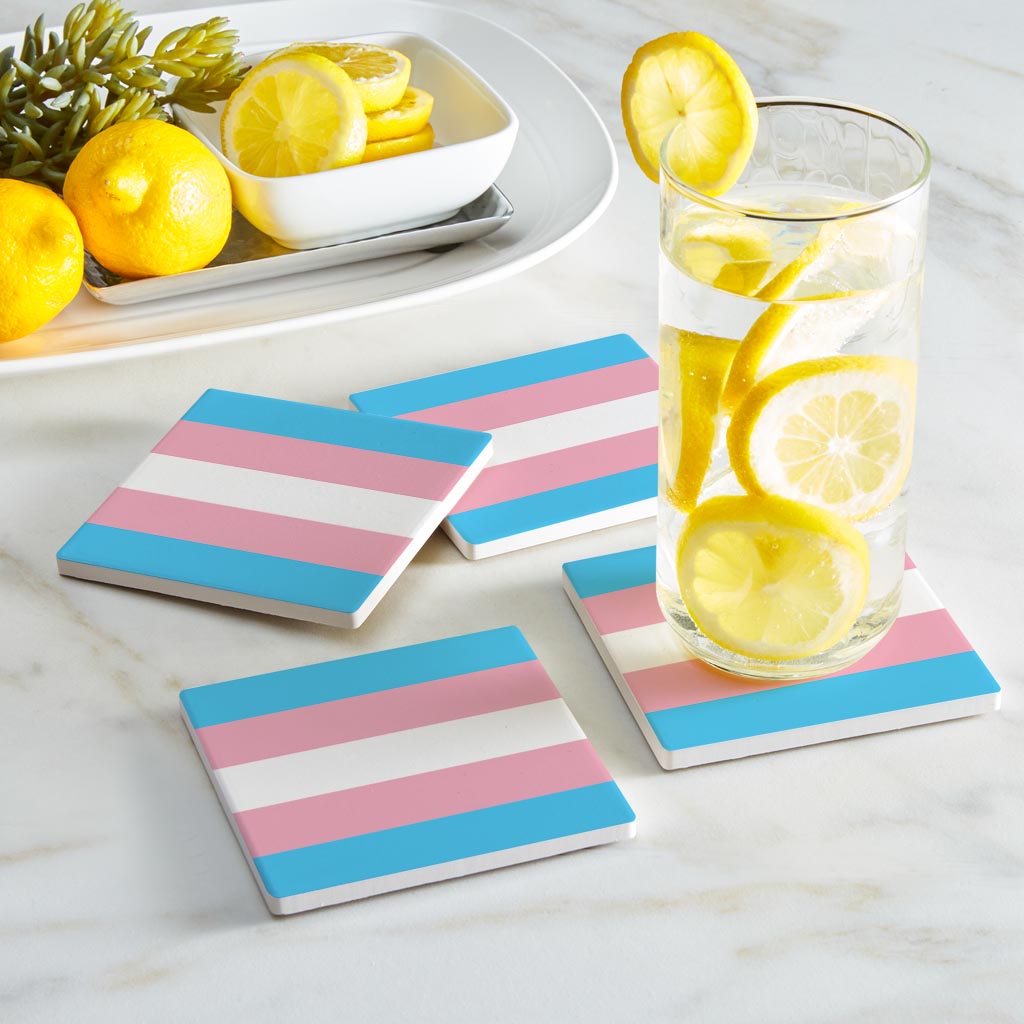 Transgender Pride Flag Colors | Absorbent Coasters | Set of 4 | Min 2