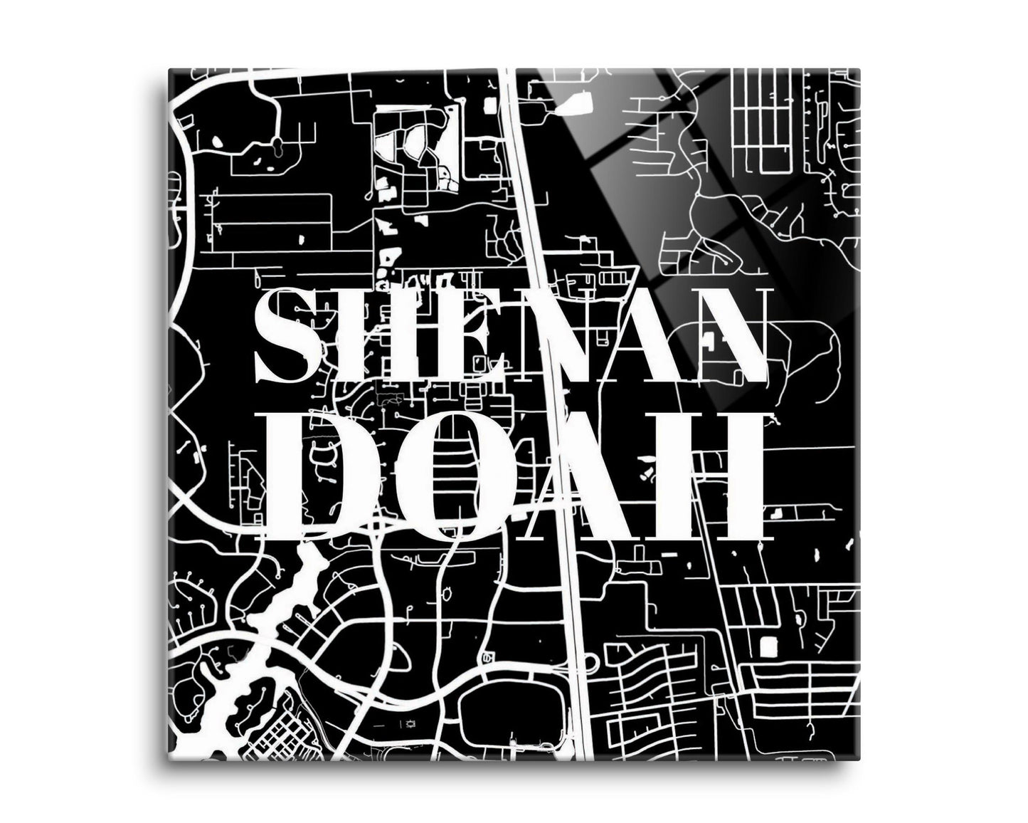 Minimalistic B&W Texas Shenandoah Map | Hi-Def Glass Art | Eaches | Min 2