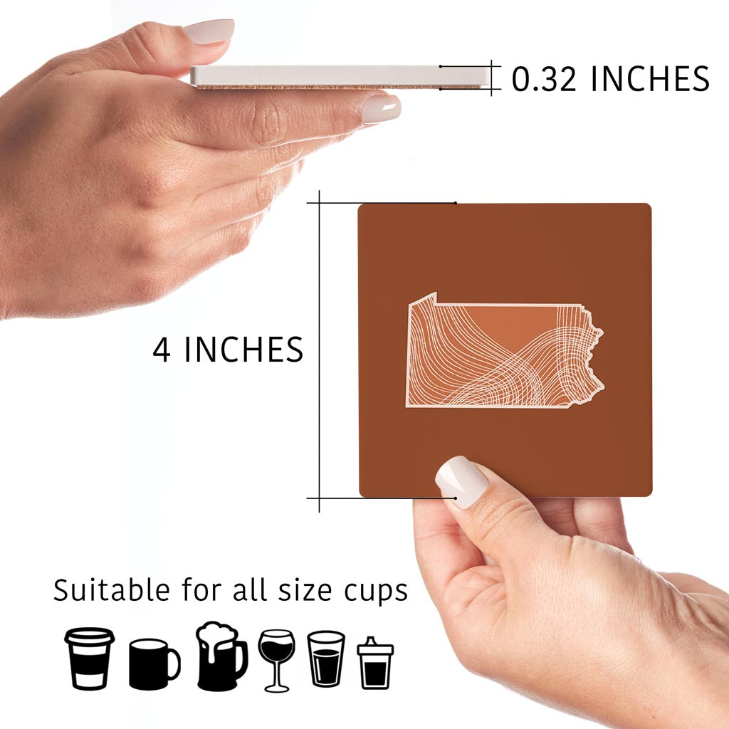 Modern Minimalist Pennsylvania State Lines Dark | Absorbent Coasters | Set of 4 | Min 2