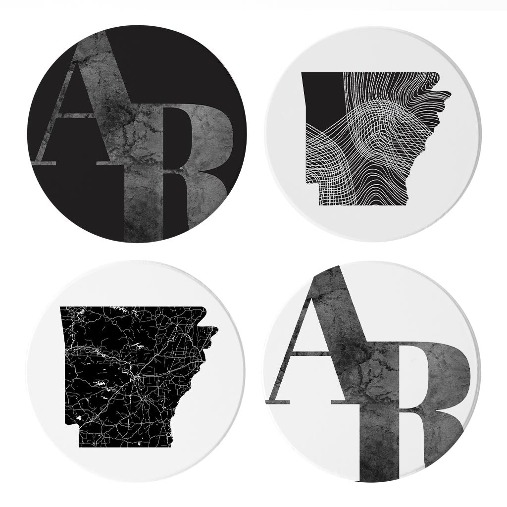 B&W Minimalist Arkansas Initials And State Shapes | Absorbent Coasters | Set of 4 | Min 2