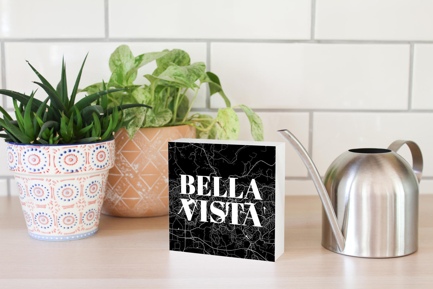 Minimalist B&W Arkansas Bella Vista Map | Wood Block | Eaches | Min 4