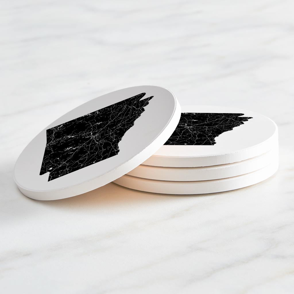 B&W Minimalist Arkansas Map | Absorbent Coasters | Set of 4 | Min 2