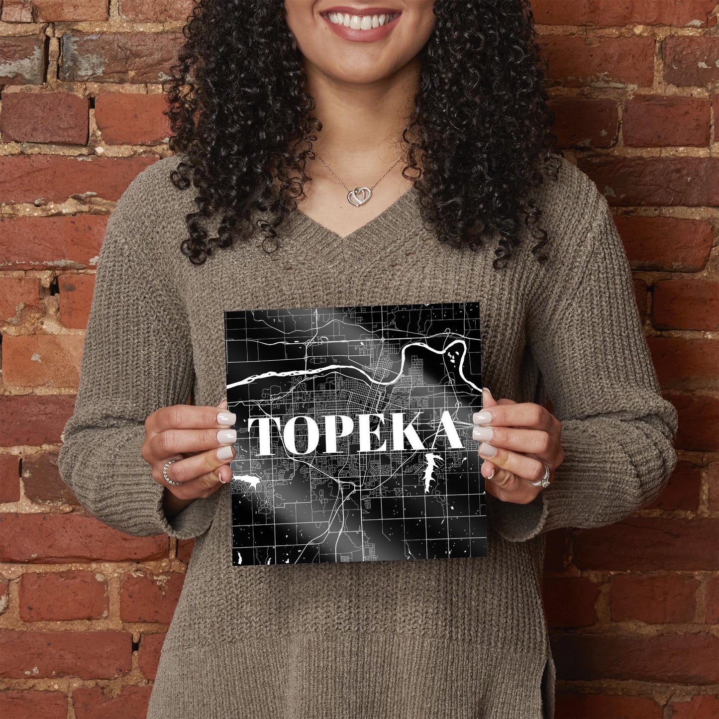 Minimalist B&W Kansas Topeka Map | Hi-Def Glass Art | Eaches | Min 2