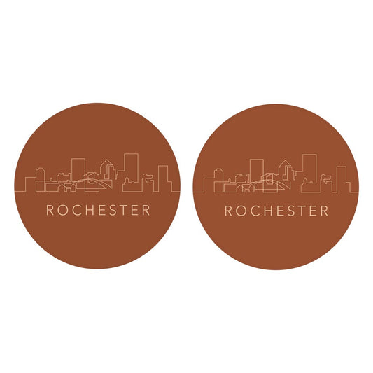 Modern Minimalist New York Rochester Skyline | Absorbent Car Coasters | Set of 2 | Min 4