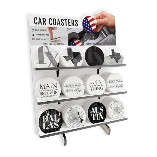 Modern Black & White Texas Car Ceramic Coaster Bundle