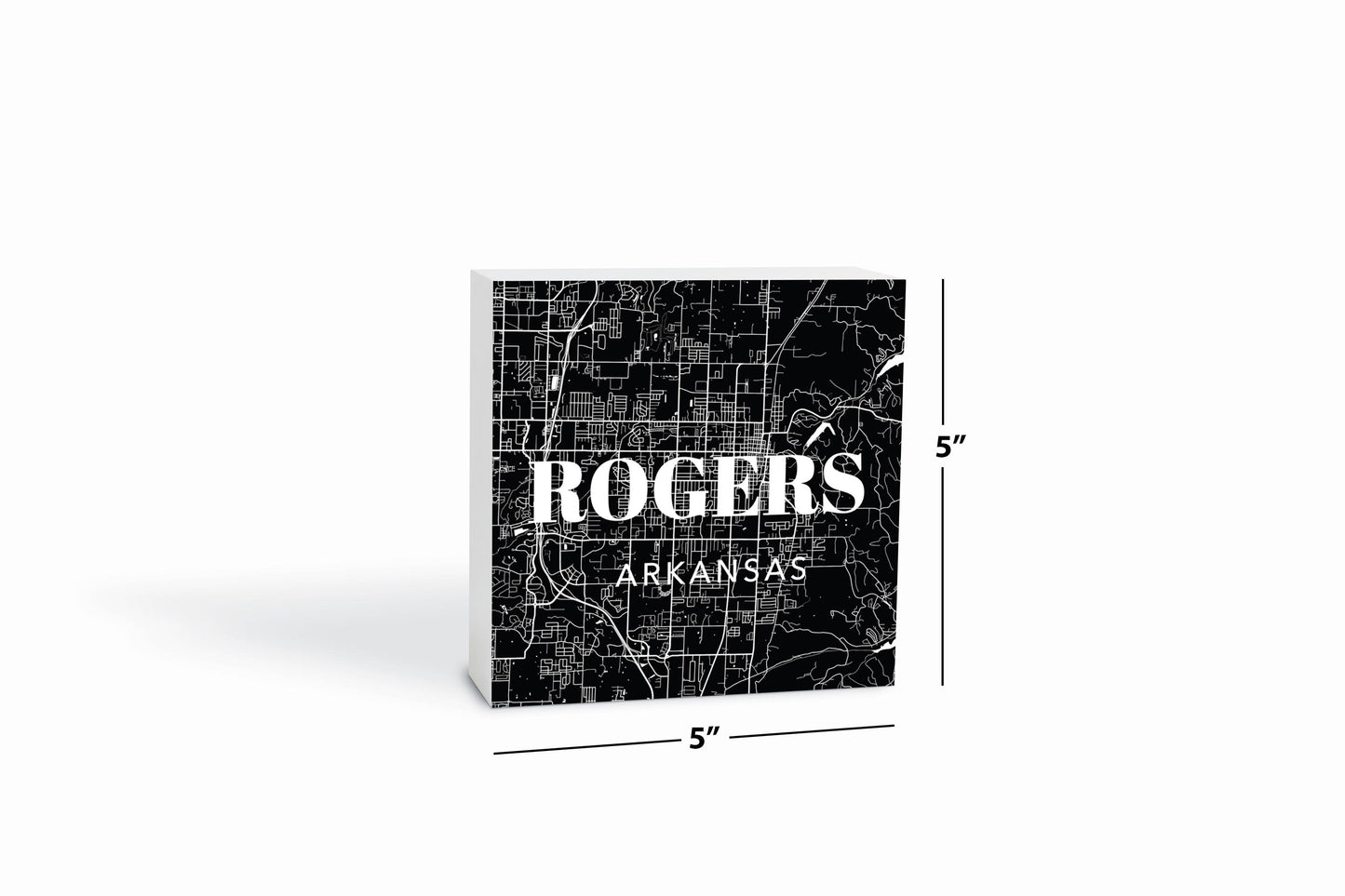 Minimalist B&W Arkansas Rogers Map State | Wood Block | Eaches | Min 4