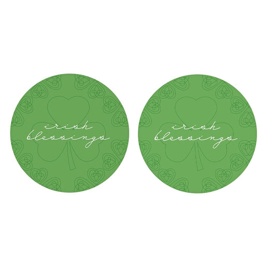 Light Green Shamrock Irish Blessings| Absorbent Car Coasters | Set of 2 | Min 4